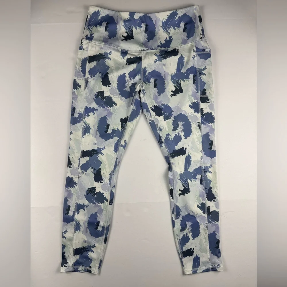 Girls Light Blue Brushstroke Print Active Leggings